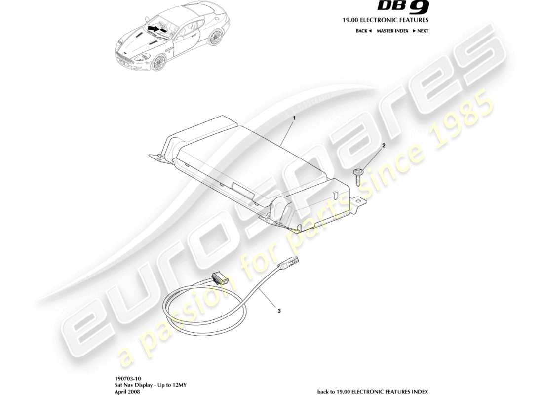 aston martin db9 (2009) sat nav display, to 12my part diagram