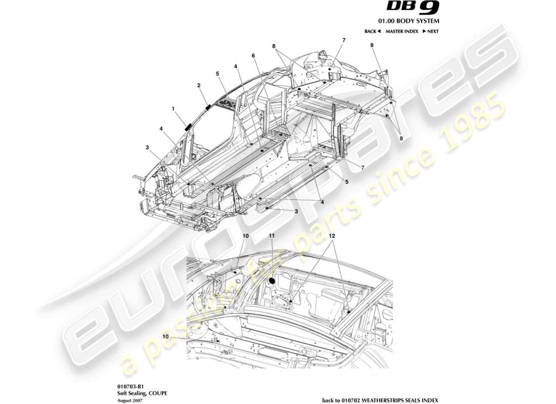 aston martin db9 (2009) soft sealing, coupe part diagram