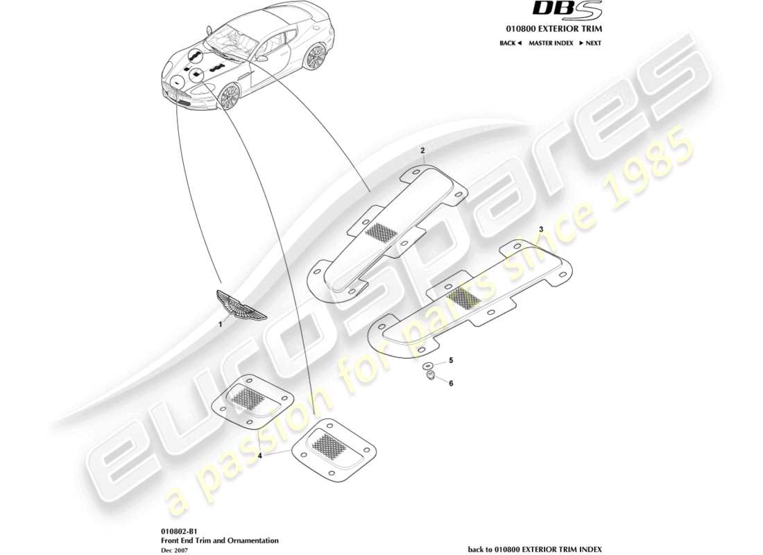 aston martin dbs (2009) front end trim part diagram