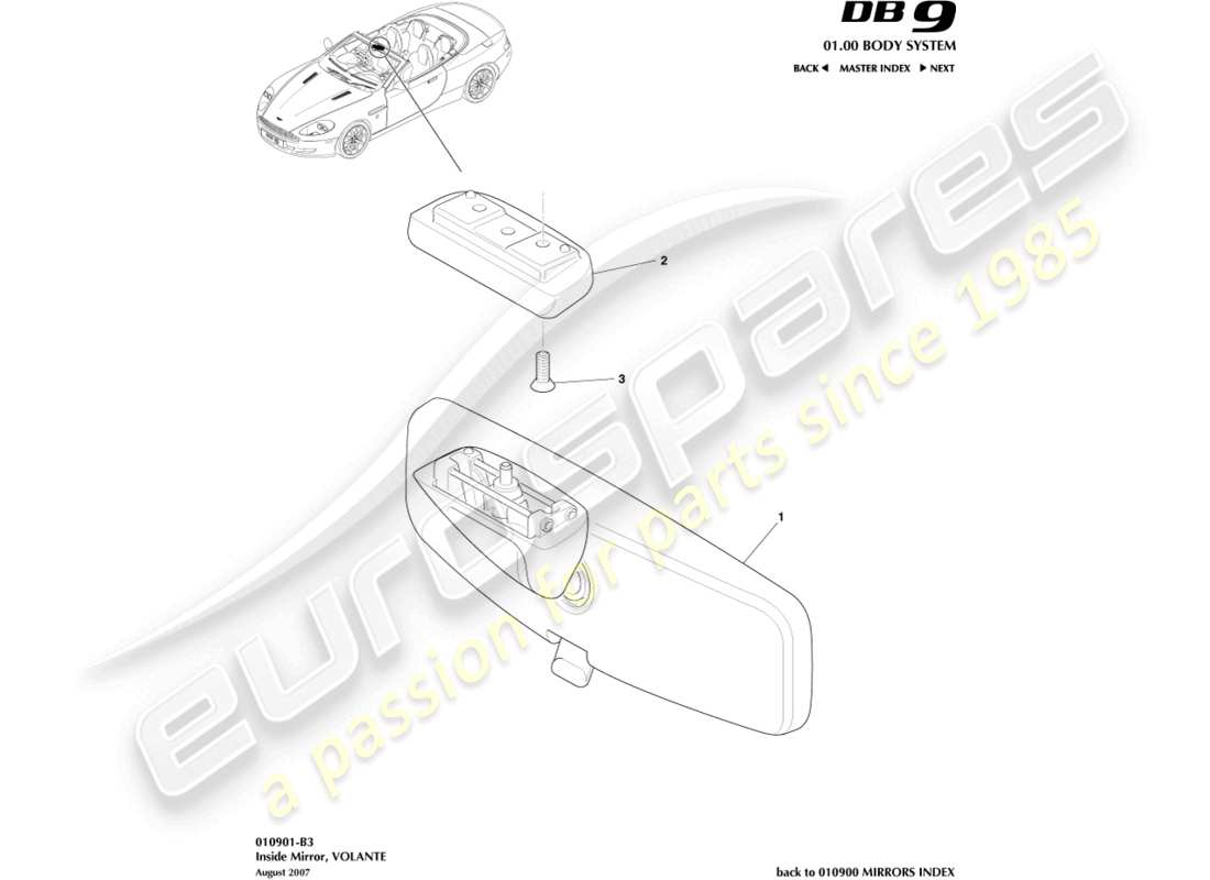 aston martin db9 (2011) interior mirror, volante part diagram