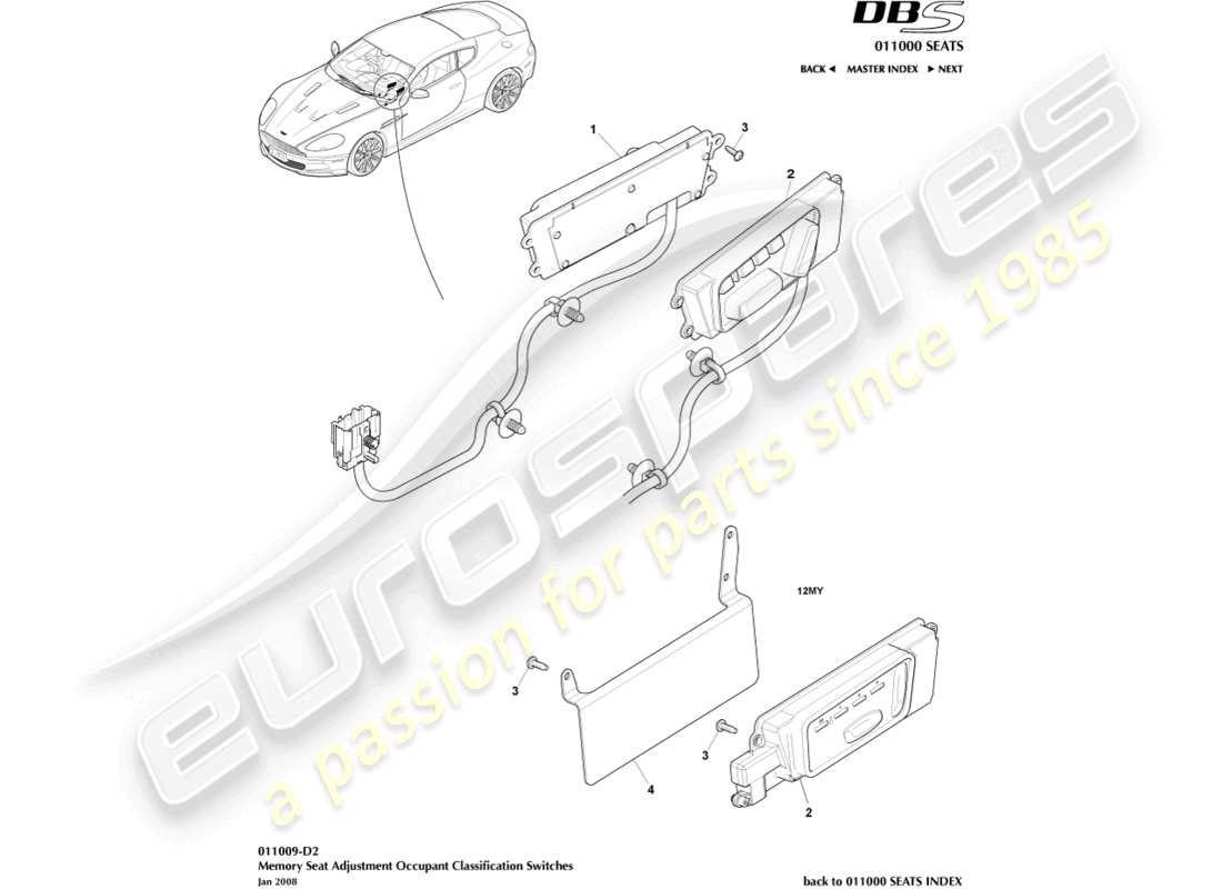 aston martin dbs (2010) front seat adjustment part diagram