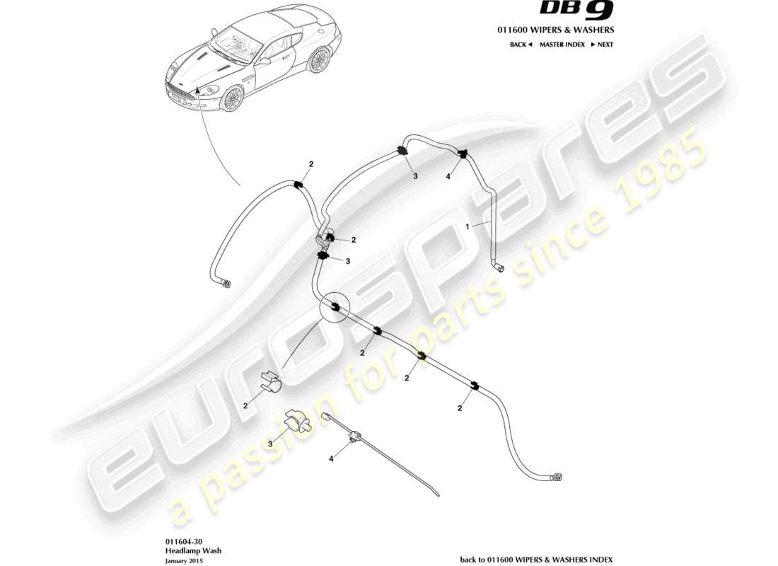 aston martin db9 (2008) headlamp wash part diagram