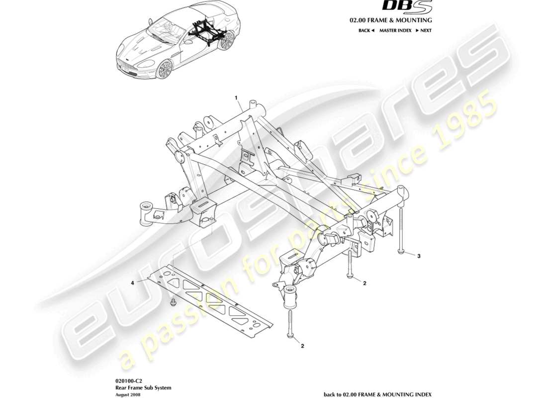 aston martin dbs (2008) rear subframe part diagram