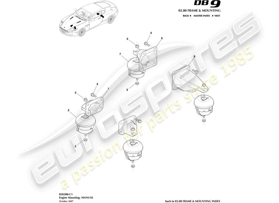 aston martin db9 (2006) engine mountings, manual part diagram