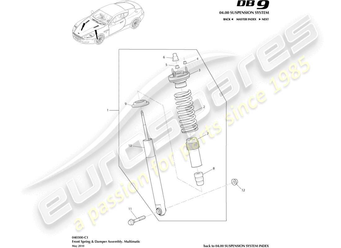 aston martin db9 (2004) front spring & damper, to 09my part diagram