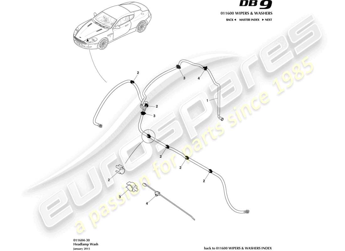 aston martin db9 (2004) headlamp wash parts diagram