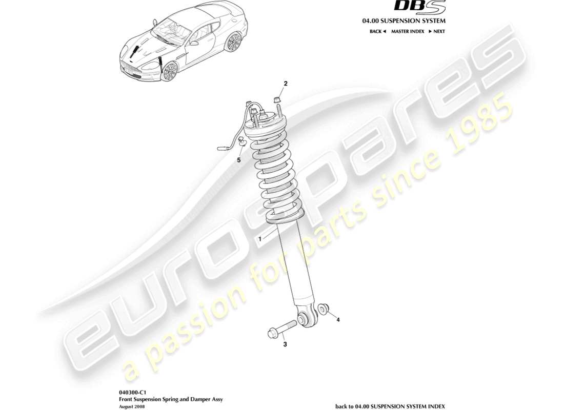 aston martin dbs (2008) front spring & damper part diagram