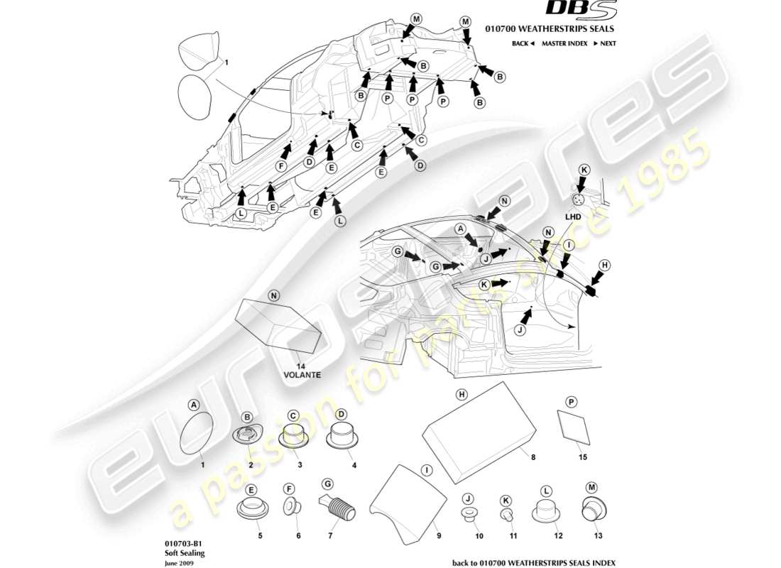 aston martin dbs (2010) soft sealing part diagram