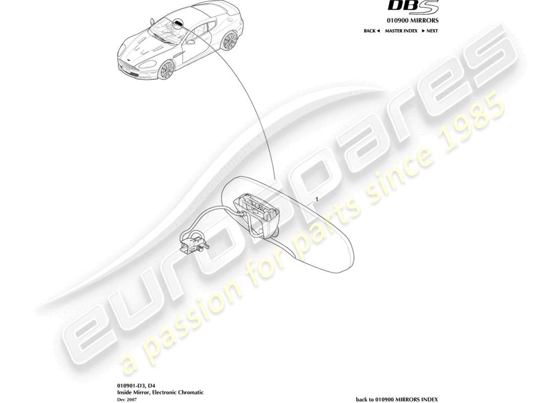 aston martin dbs (2008) interior mirror, chromatic part diagram