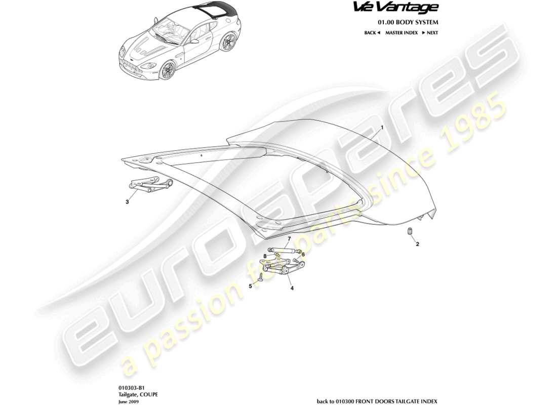 aston martin v12 vantage (2011) tailgate, coupe part diagram