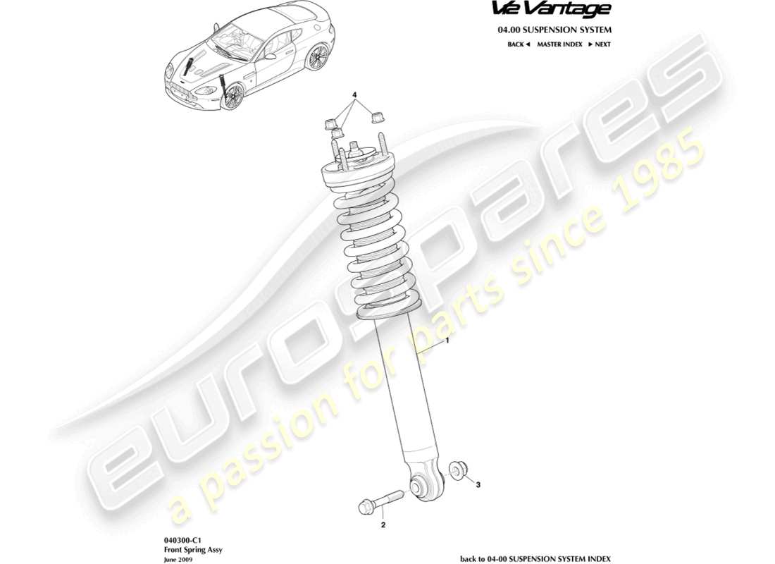 aston martin v12 vantage (2010) front spring & damper part diagram