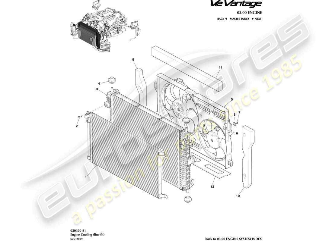aston martin v12 vantage (2011) engine cooling, line fit part diagram
