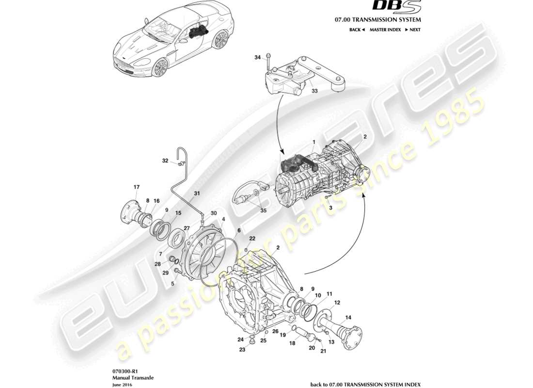 aston martin dbs (2008) transaxle, manual part diagram