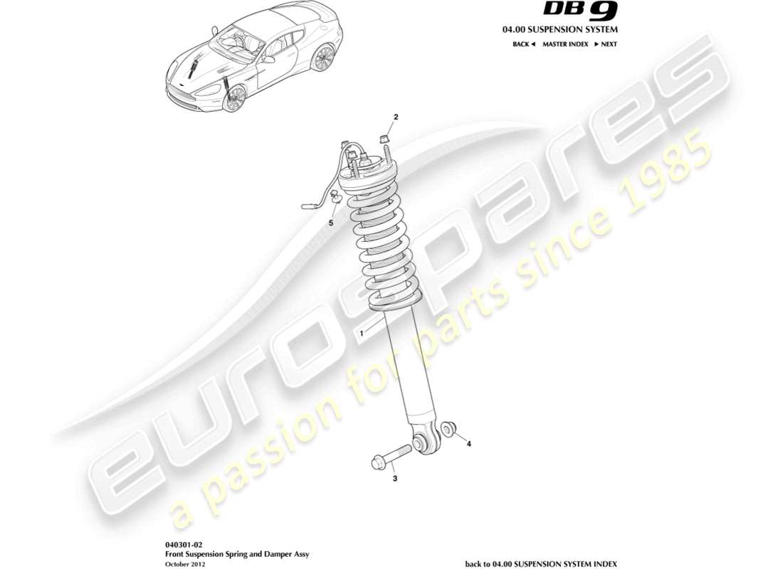 aston martin db9 (2017) front spring & damper part diagram
