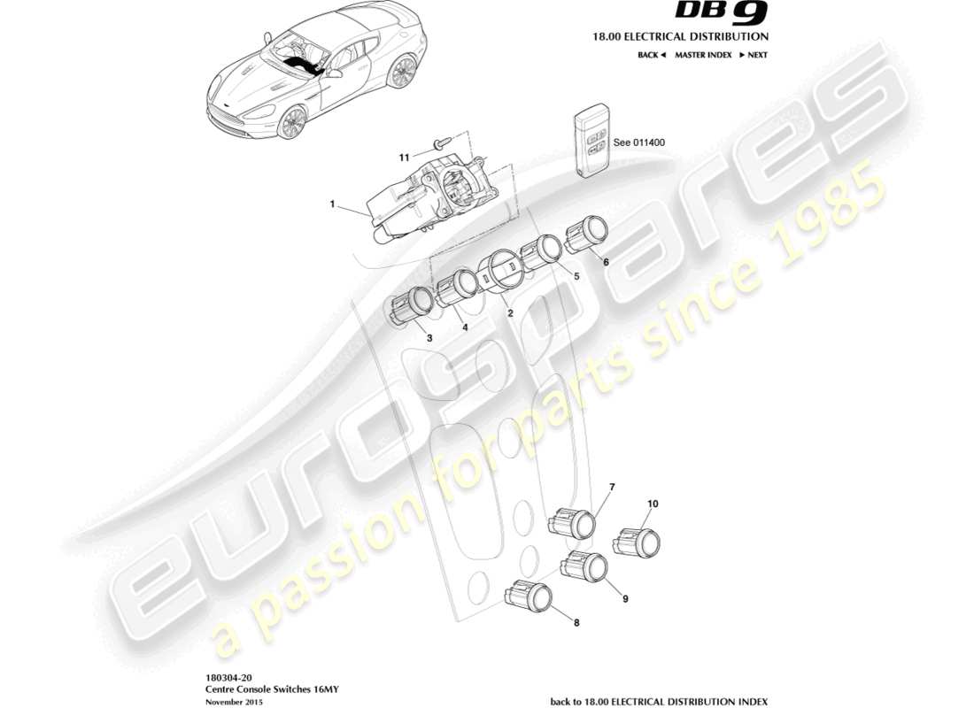 aston martin db9 (2013) centre console switches, 16my on parts diagram