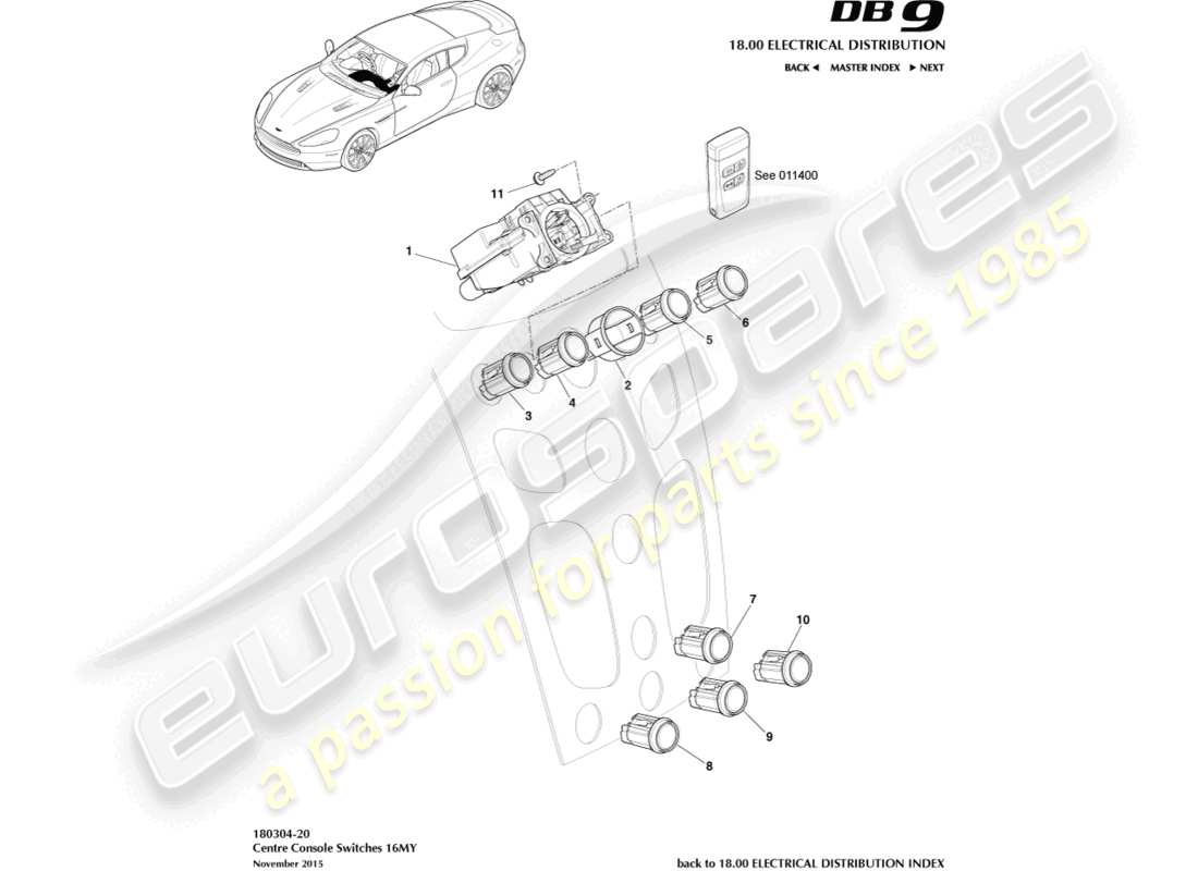 aston martin db9 (2015) centre console switches, 16my on part diagram