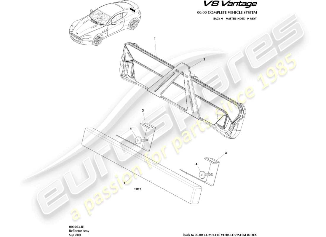 aston martin vantage gt8 (2017) hazard warning reflector parts diagram