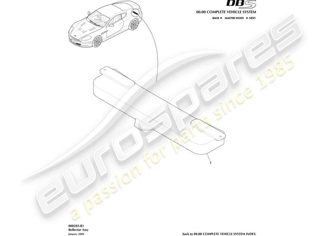 aston martin dbs (2008) hazard warning reflector part diagram