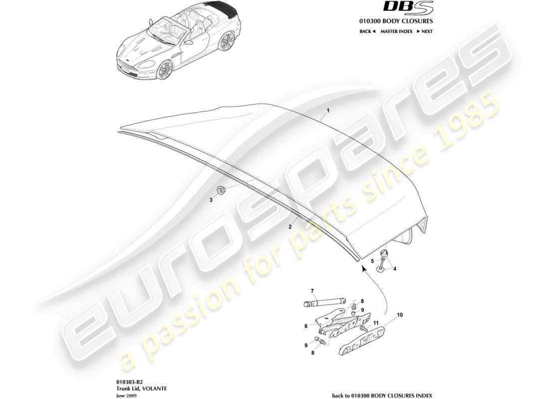 aston martin dbs (2008) trunk lid, volante part diagram