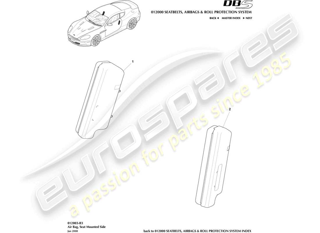 aston martin dbs (2008) side airbag part diagram