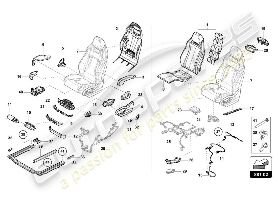 lamborghini urus (2020) seat, divided front parts diagram