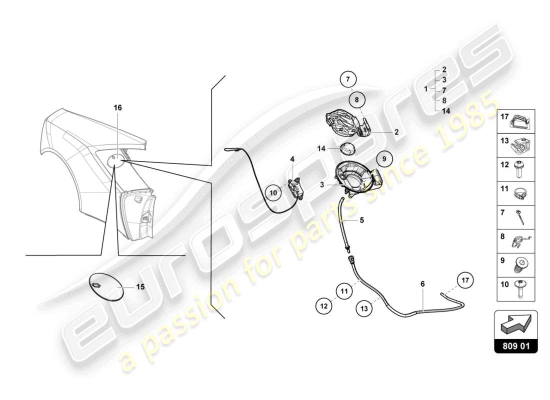 lamborghini evo coupe 2wd (2021) fuel filler flap parts diagram