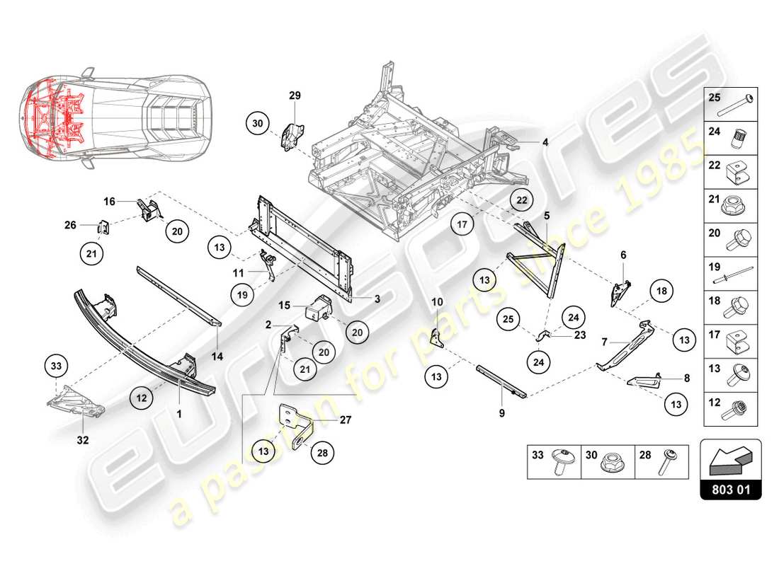 lamborghini evo spyder (2024) front frame part diagram