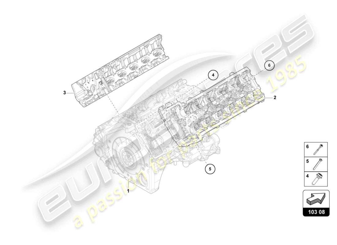 lamborghini evo spyder (2024) complete cylinder head (without camshaft and without glow plug) part diagram