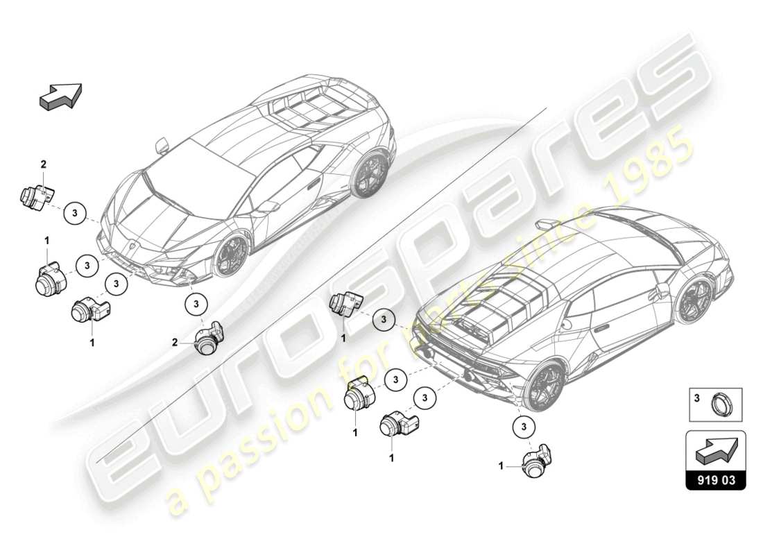 lamborghini 2021 (evo coupe) parking aid part diagram
