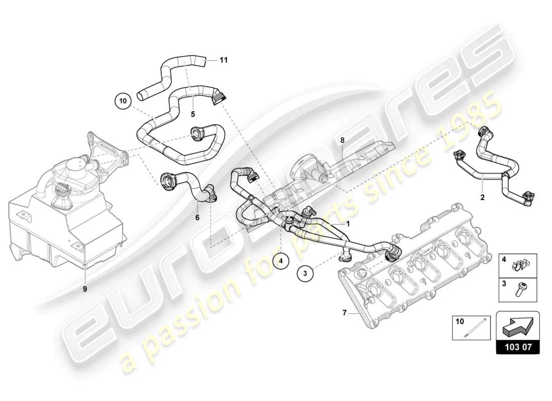 lamborghini evo coupe (2023) breather line part diagram