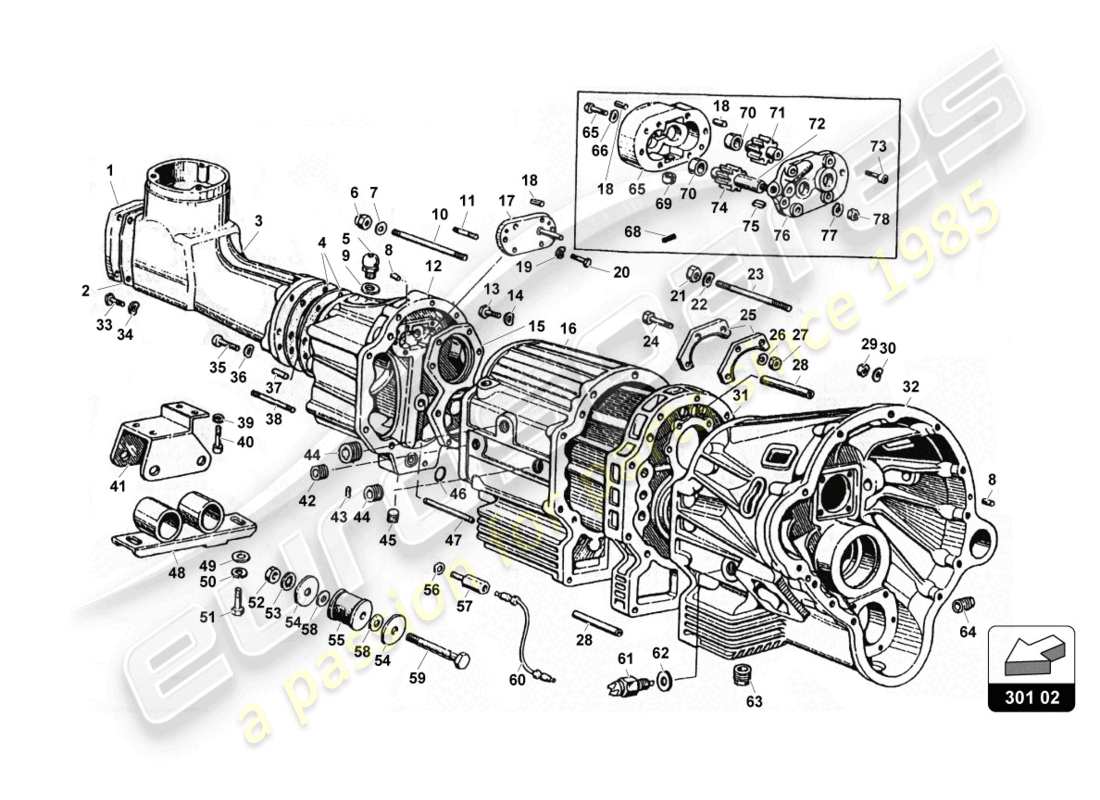 lamborghini countach 25th anniversary (1989) gearbox part diagram