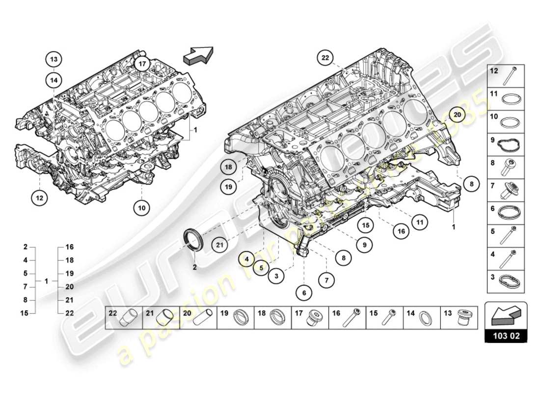 lamborghini evo spyder (2022) engine block part diagram