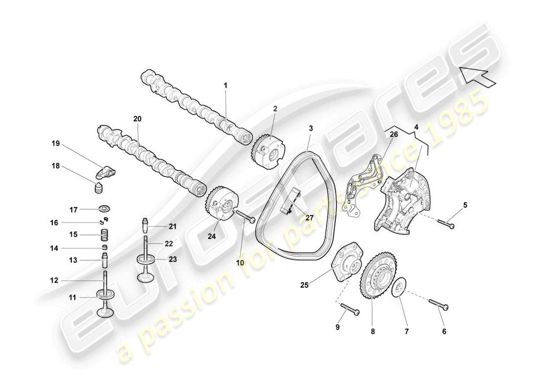 lamborghini lp560-4 spider (2012) camshaft, valves cylinders 6-10 part diagram