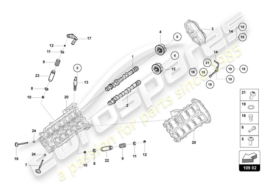 lamborghini evo coupe 2wd (2021) camshaft, valves part diagram