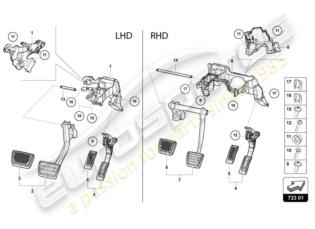 lamborghini urus (2020) brake and accel. lever mech. parts diagram
