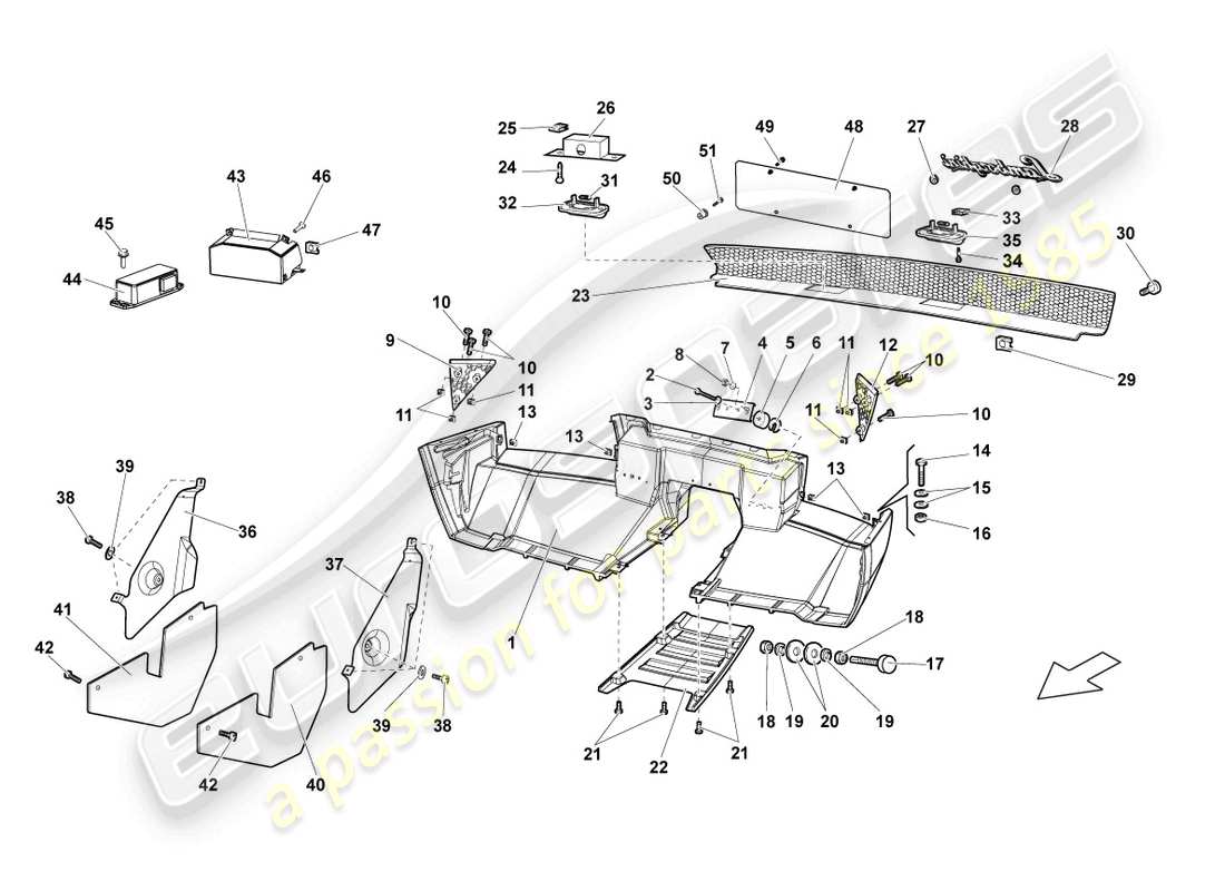 lamborghini lp640 coupe (2010) bumper rear part diagram