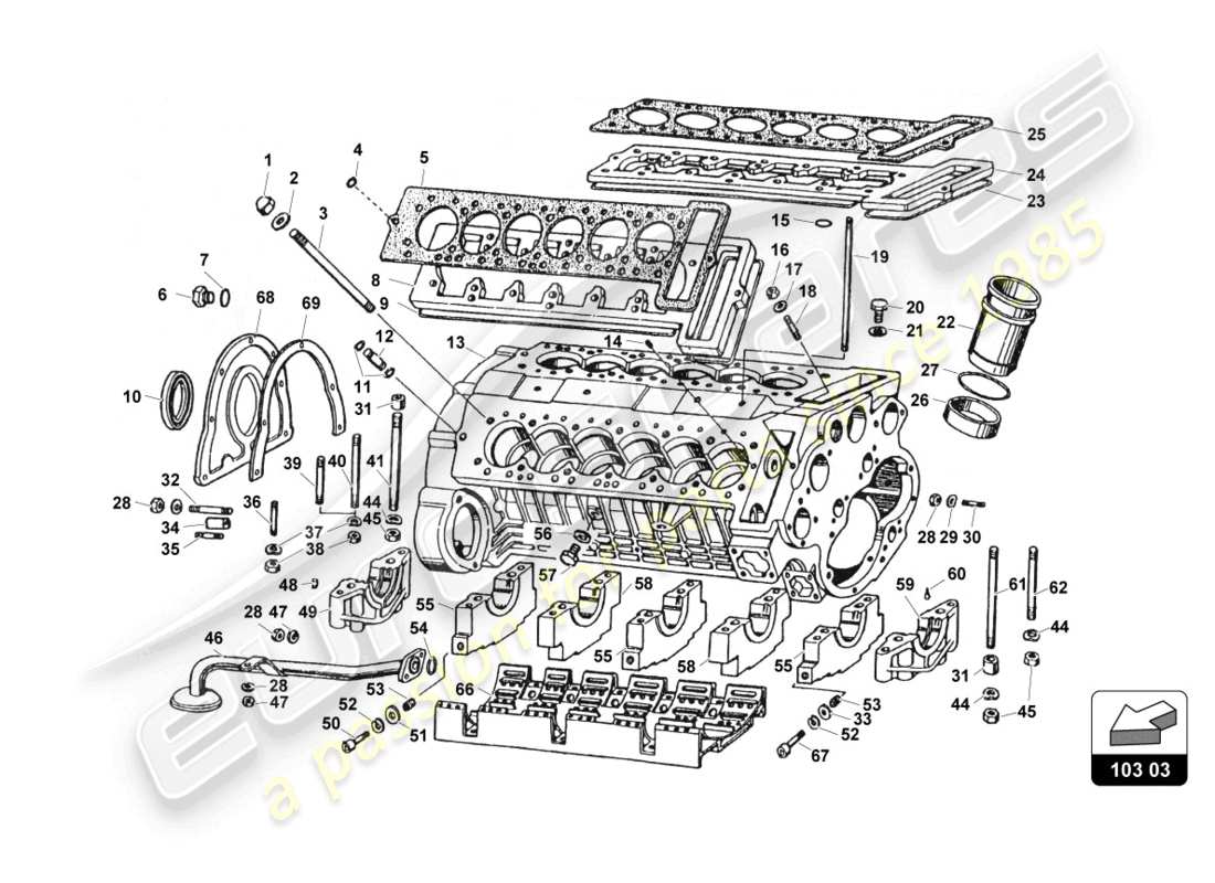 lamborghini countach 25th anniversary (1989) crankcase part diagram