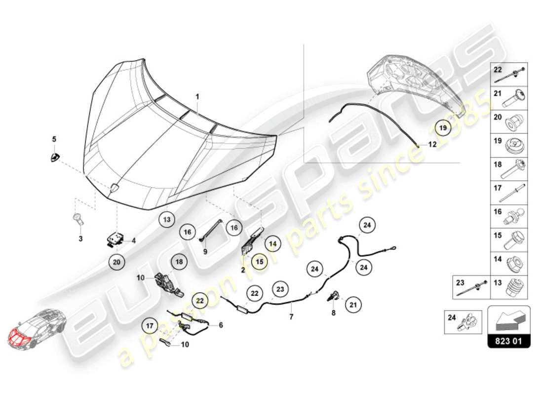 lamborghini revuelto coupe (2024) bonnet part diagram