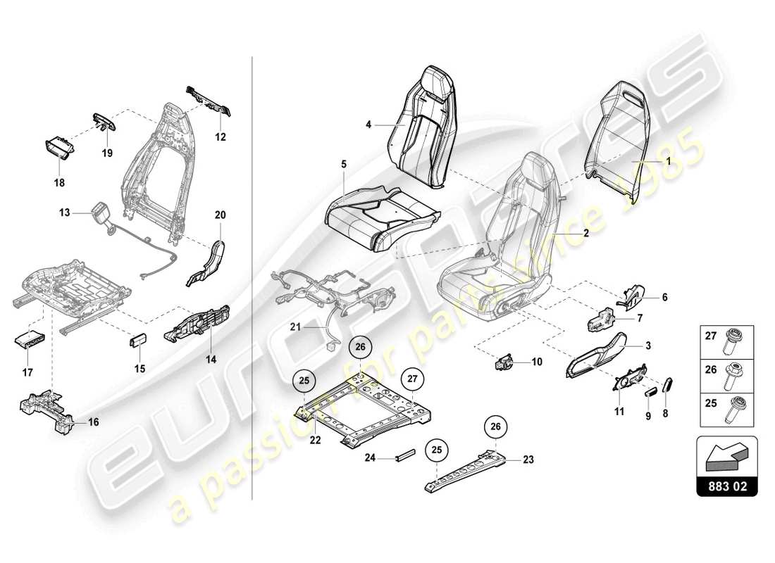 lamborghini urus (2021) seat, divided rear parts diagram