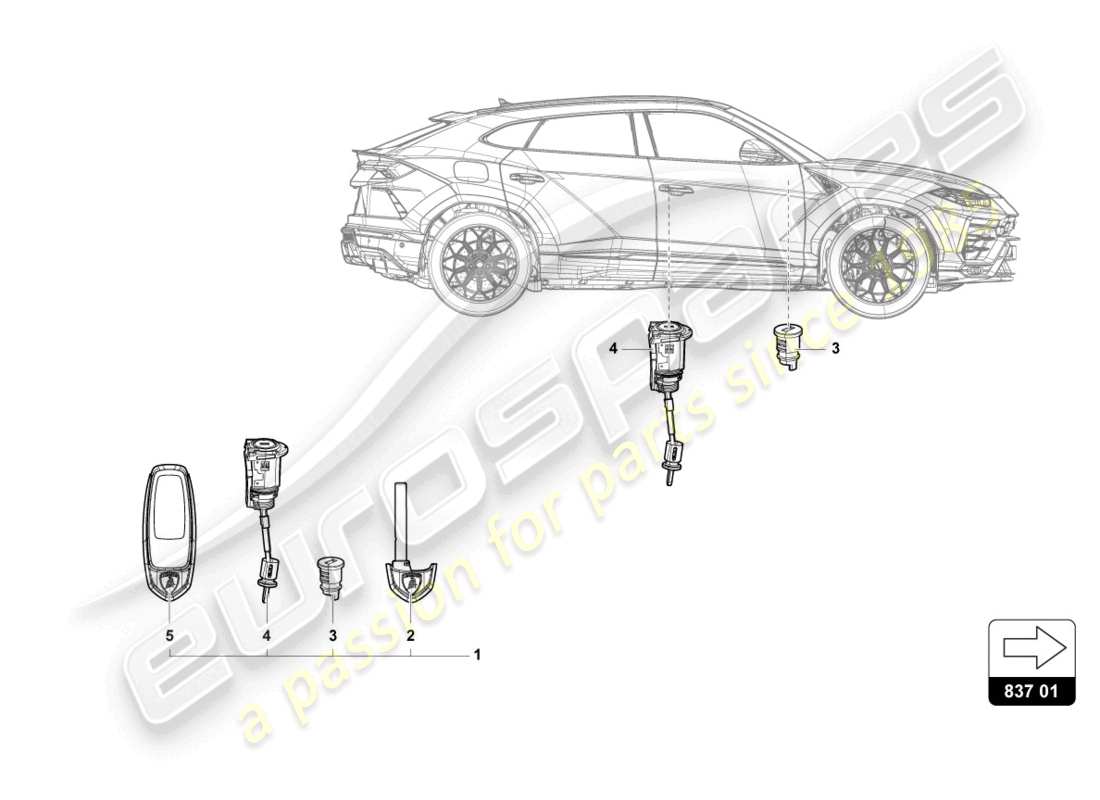 lamborghini urus (2020) main key with trans- ponder (foldable bit) part diagram