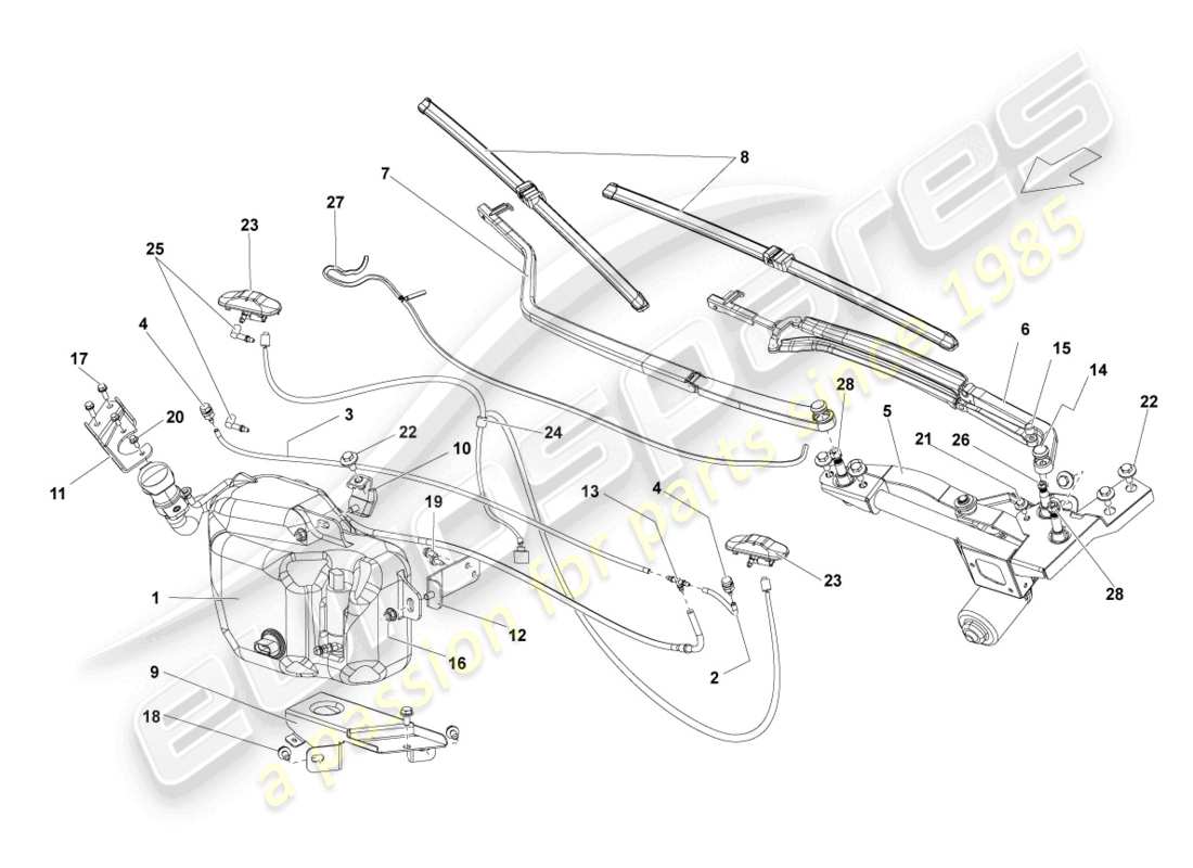lamborghini lp550-2 spyder (2011) windscreen washer system parts diagram