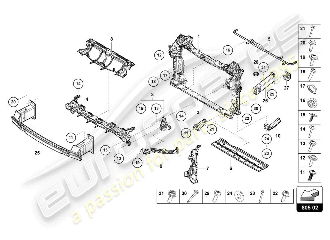 lamborghini urus s (2023) support for coolant radiator part diagram