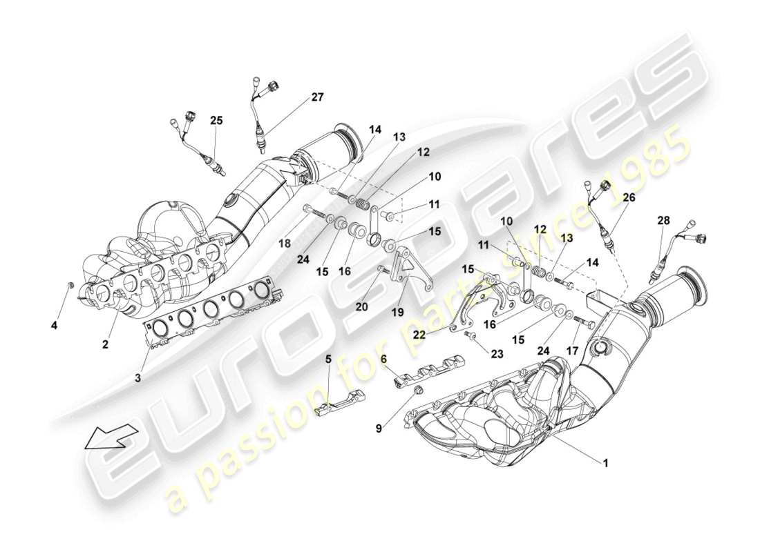 lamborghini lp570-4 sl (2012) exhaust manifold with catalytic converter parts diagram