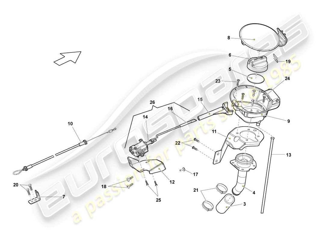 lamborghini lp560-4 coupe fl ii (2014) fuel filler flap part diagram