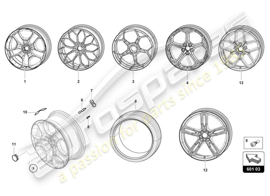 lamborghini evo spyder (2023) wheels/tyres front part diagram
