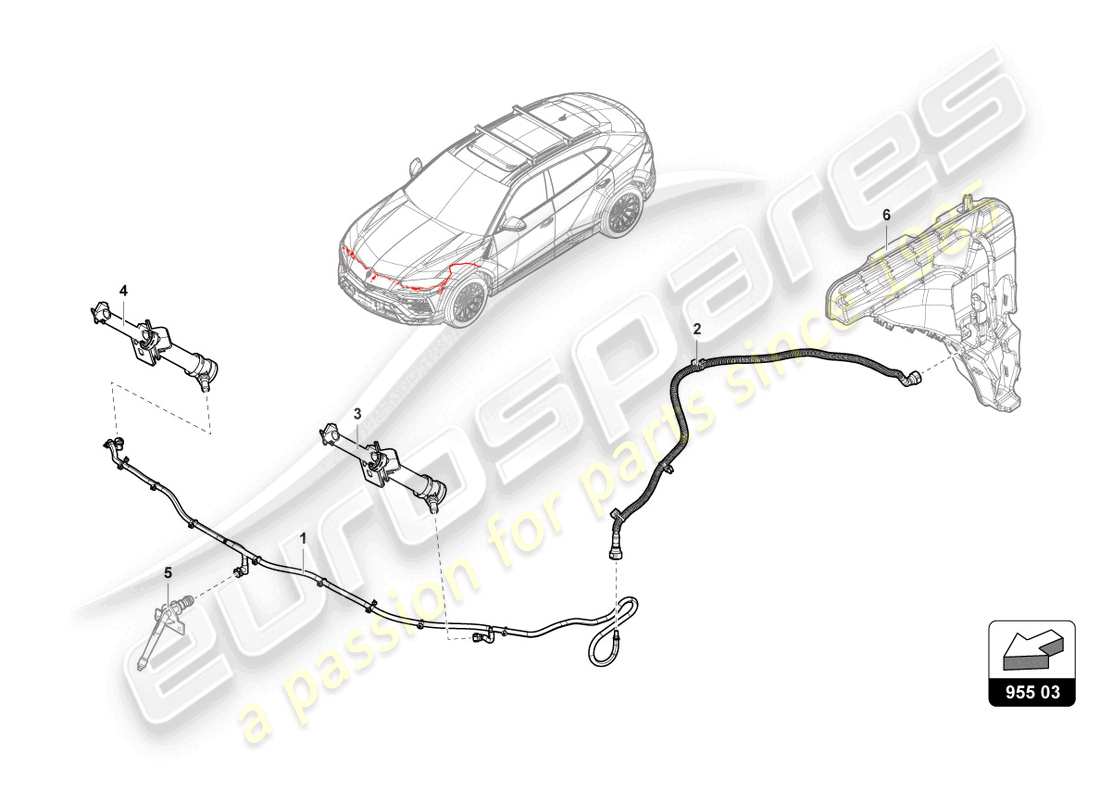 lamborghini urus (2022) headlight washer system parts diagram