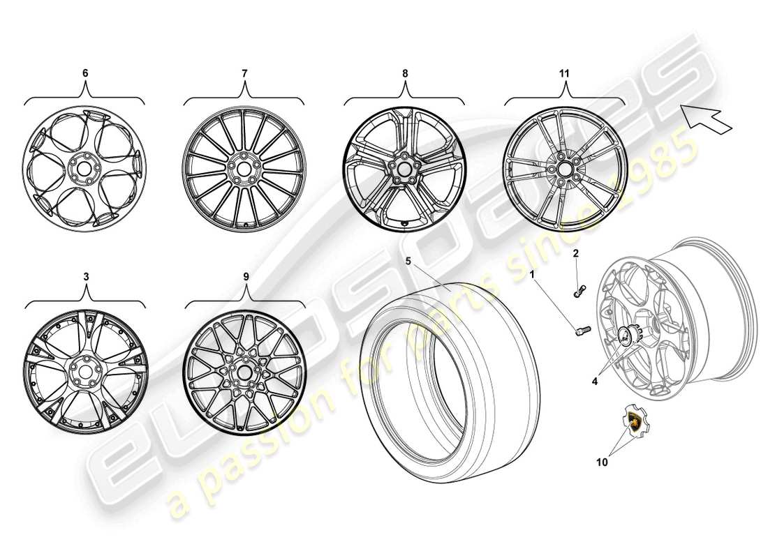 lamborghini lp560-4 spider (2010) aluminium rim rear parts diagram