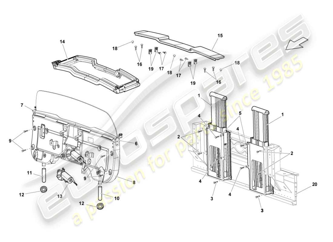 lamborghini lp550-2 spyder (2011) roll-over protection system parts diagram