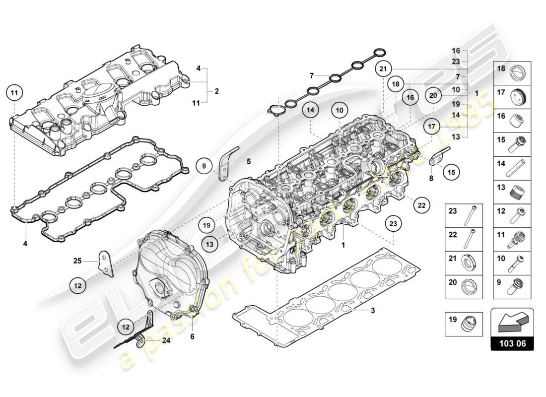 lamborghini evo coupe 2wd (2021) complete cylinder head left part diagram