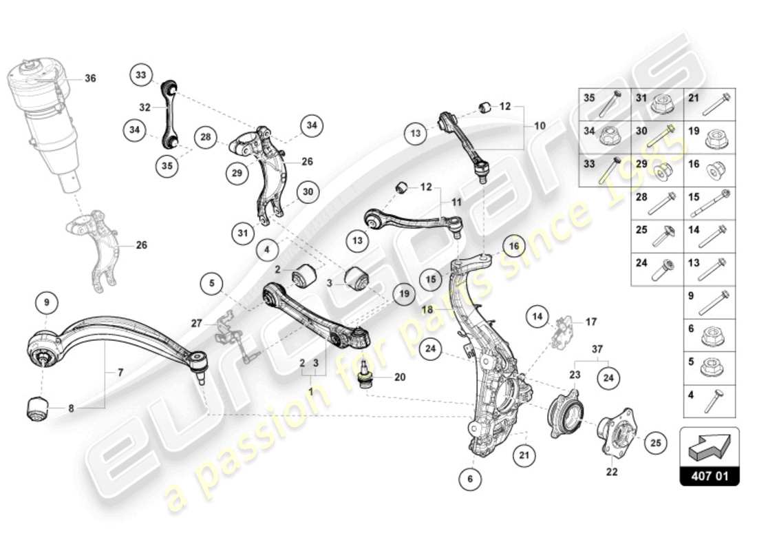 lamborghini urus performante (2024) suspension front part diagram